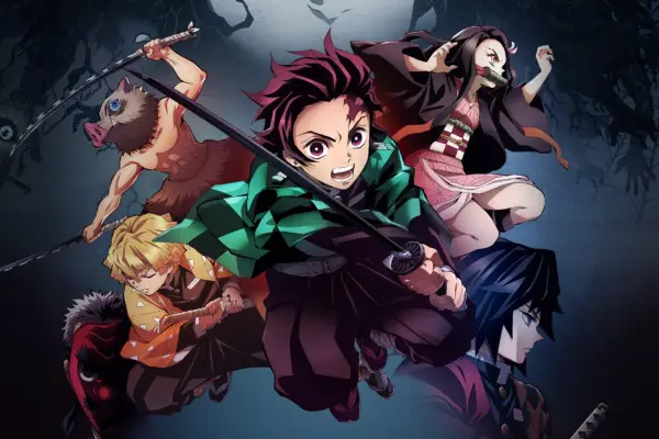 Five characters from Demon Slayer: Kimetsu no Yaiba.