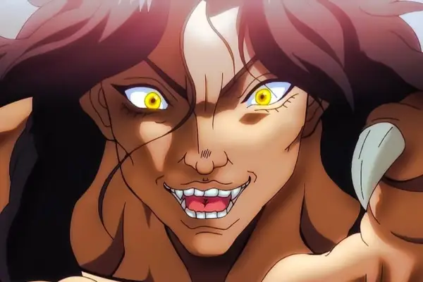 A Baki character smiling with yellow eyes