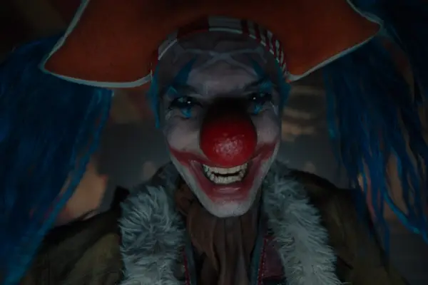 Jeff Ward as Buggy The Clown in One Piece smiling into camera
