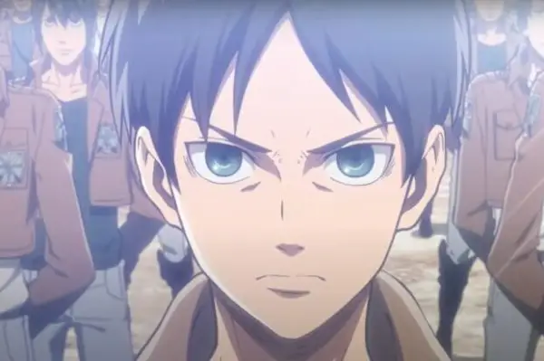 Attack on Titan still showing a male character looking serious