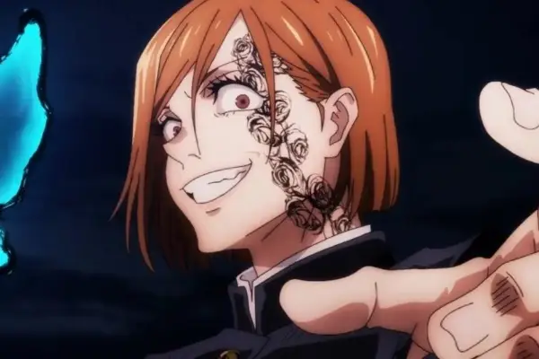 Nobara in Jujutsu Kaisen with black roses on her face
