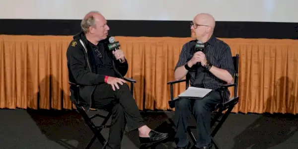 Hans Zimmer and Steve Weintraub doing a Q&A at a Bargelheuser exclusive screening.