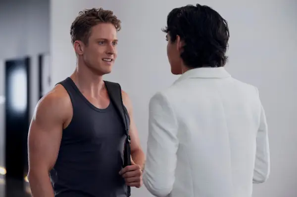 Graham Parkhurst as Parker in Glamorous, wearing a black vest