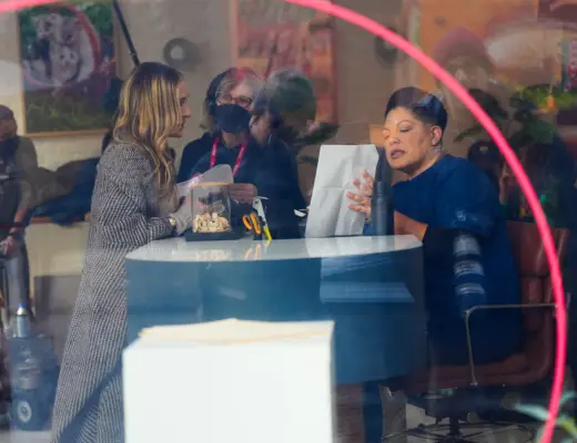 Sarah Jessica Parker and Sara Ramirez on location for 