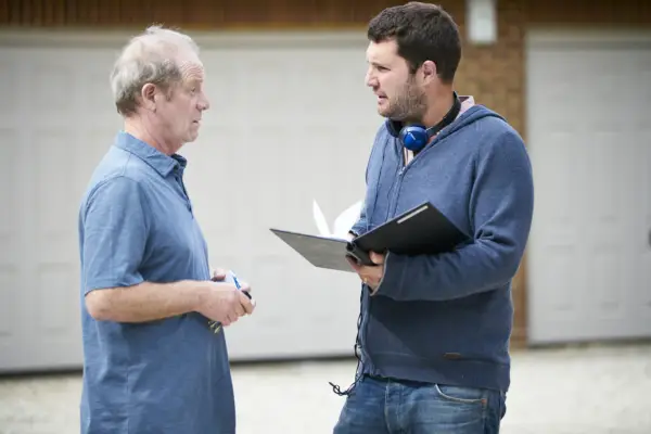 Stefan Golaszewski with Peter Mullan on set of Mum