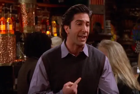 Ross from Friends is talking about his sandwich, pointing to himself