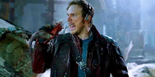 Peter Quill (Chris Pratt) dances his way through a hostile planet.
