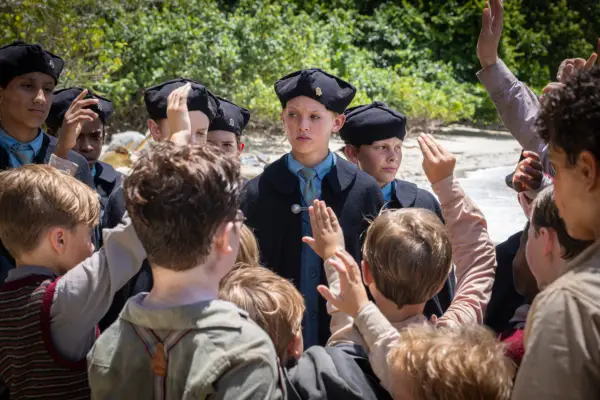 Lox Pratt as Jack and Cornelius Brandreth as Maurice in Lord of the Flies.