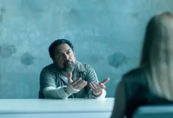 Felix Solis as Omar Navarro sat at a table in prison in Ozark