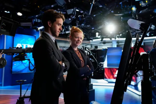 Ashley Zukerman as Nate Sofrelli and Sarah Snook as Shiv Roy in Succession.