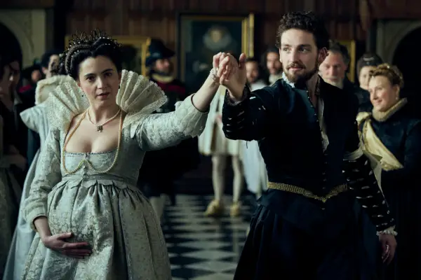 Laurie Davidson as Earl Somerset and Pearl Chanda as Countess Somerset in Mary and George