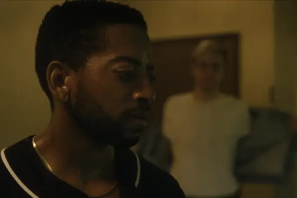 Shaun J. Brown as Tracy Edwards, Evan Peters as Jeffrey Dahmer in episode 101 of Dahmer. Monster: The Jeffrey Dahmer Story.