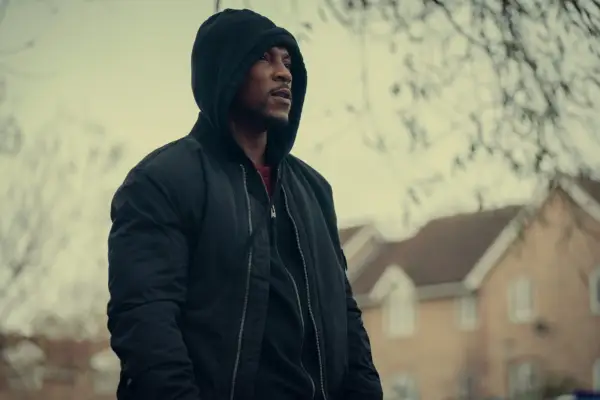 Ashley Walters in Top Boy wearing a dark hoodie