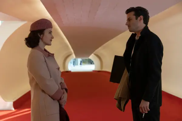 Rachel Brosnahan as Midge Maisel and Luke Kirby as Lenny Bruce in The Marvelous Mrs Maisel season 5.