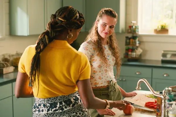 Heather Headley as Helen and Harlan Drum as Cece in the kitchen talking