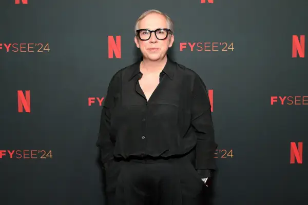Abi Morgan in a black outfit on a Netflix red carpet