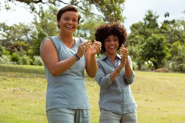 Glory (Zoe Terakes) and Delilah (Tiffany Boone) in Nine Perfect Strangers.