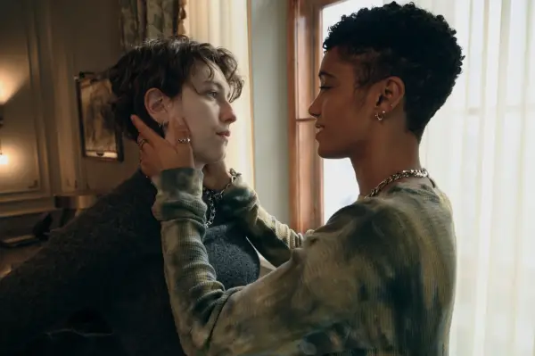 King Princess and Maisie Richardson-Sellers in Nine Perfect Strangers. The latter is holding her hands to the face of the former