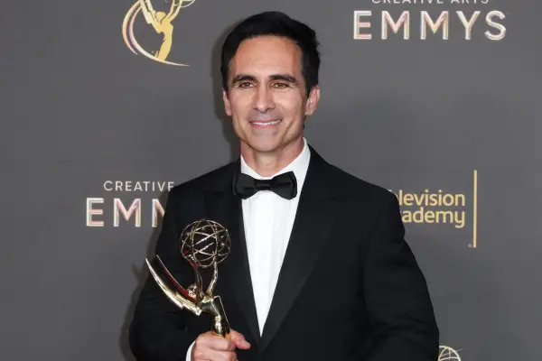 Nestor Carbonell poses with the Emmy he won for his guest role in Shogun