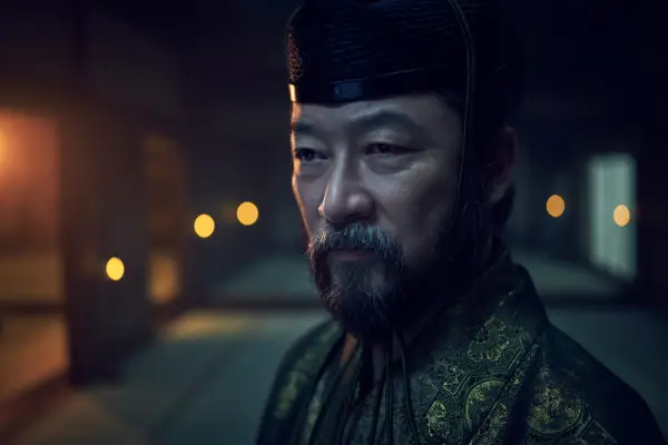 Tadanobu Asano as Kashigi Yabushige in Shōgun looking stern as he