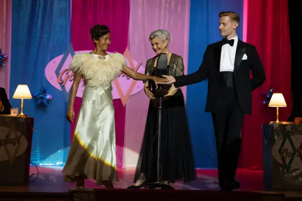 Ruby-May Martinwood as Brenda Palmer, Angela Rippon as The Dancing Duchess and John McCrea as Frederick Thorncastle in Father Brown