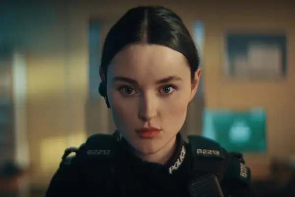 Katherine Devlin as Annie Conlon in Blue Lights, wearing a police uniform and looking into the camera