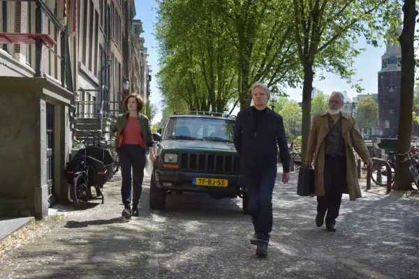 Marc Warren as Van Der Valk, Maimie McCoy as Lucienne Hassell and Darrell D’Silva as Hendrik Davie.