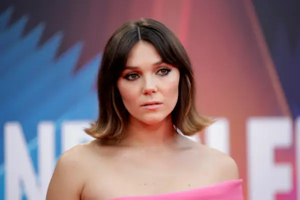 Synnove Karlsen in a pink dress