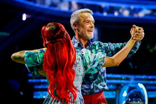 Stefan Dennis and Dianne Buswell dancing the Jive in the Strictly ballroom.