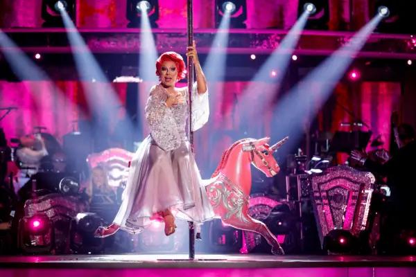 La Voix sat upon a carousel horse on the Strictly dance floor.