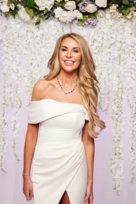 Peggy from Married at First Sight UK 2023 wearing a cream dress