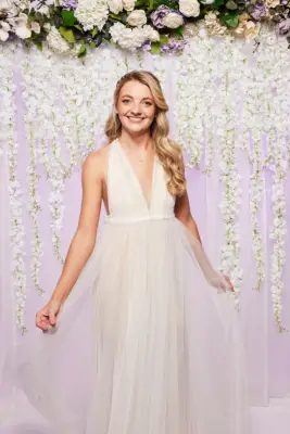 Rosaline from Married at First Sight UK 2023 wearing a white dress