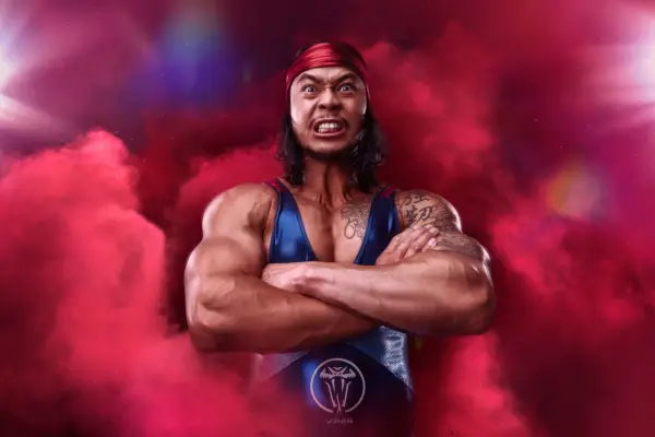 Gladiators star Viper (Quang Luong) posing with his arms crossed for the BBC reboot.