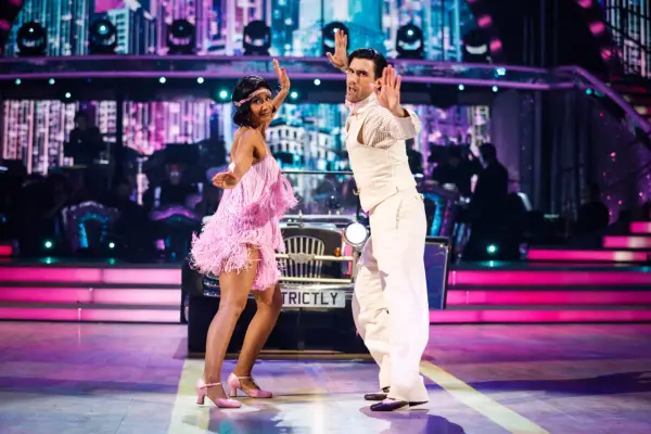 Balvinder Sopal and Julian Caillon stood opposite each other dancing.