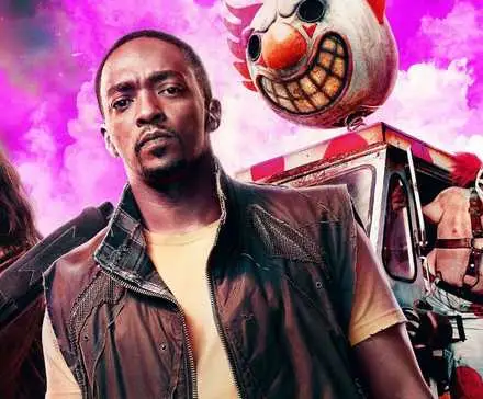 Anthony Mackie stands in the foreground with other cast members of Twisted Metal 
