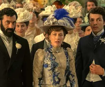 Morgan Spector, Carrie Coon, and Harry Richardson on The Gilded Age.