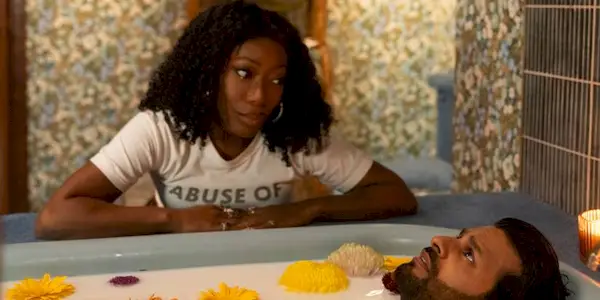 Prairie gives some meditation advice and help to Mir in a scene from Deli Boys Season 1.