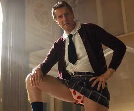 liam neeson as frank drebin jr in the naked gun