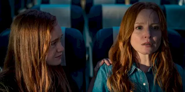 Liv Hewson and Lauren Ambrose look distraught in Yellowjackets Season 3 Episode 9.