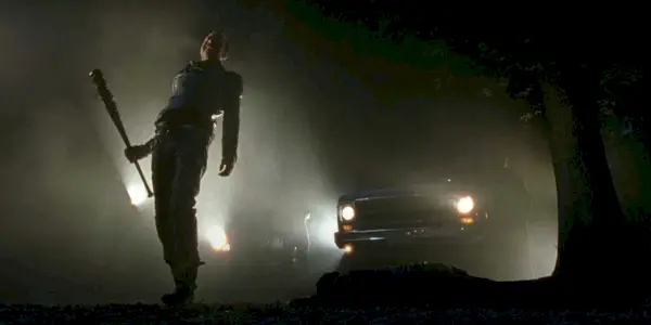 Negan (Jeffrey Dean Morgan) smiles over Glenn