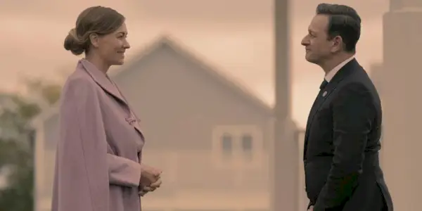 Yvonne Strahovski as Serena and Josh Charles as Commander Wharton in The Handmaid