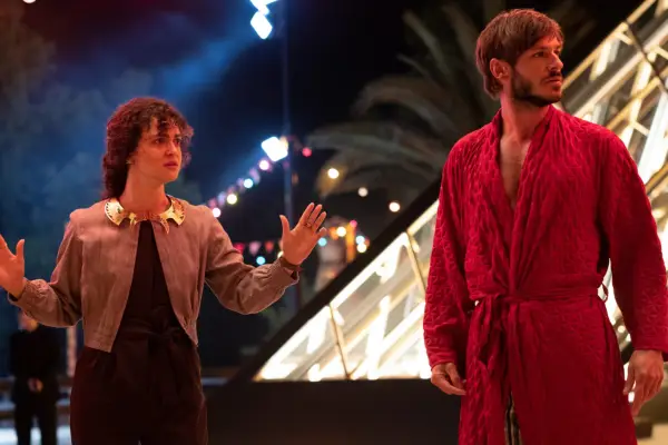 May Calamawy as Layla El-Faouly and Gaspard Ulliel as Anton Mogart in Marvel Studios