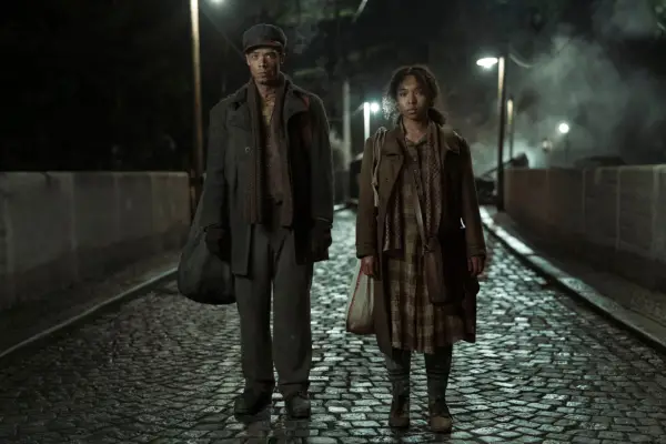 Jacob Anderson as Louis de Pointe du Lac and Delainey Hayles as Claudia in Interview with the Vampire season 2