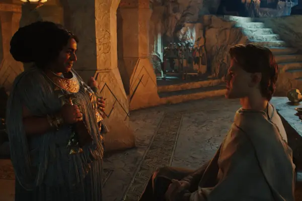 Sophia Nomvete (Princess Disa), Robert Aramayo (Elrond) in The Rings of Power