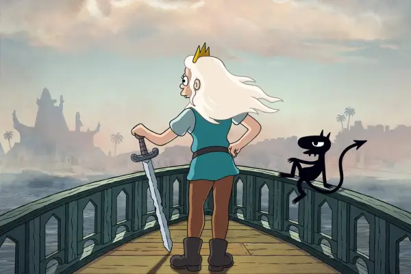 Bean holding a sword, standing at the front of a ship