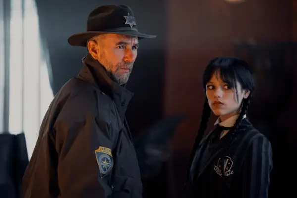 Jamie McShane and Jenna Ortega in Wednesday