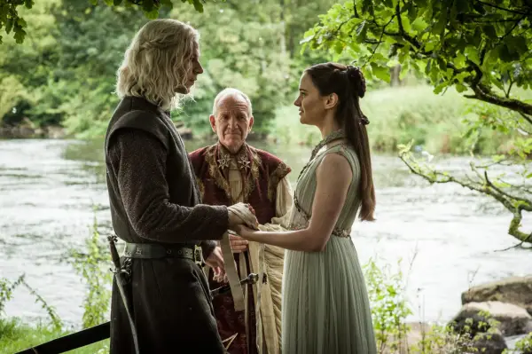 Wilf Scolding as Rhaegar Targaryen and Aisling Franciosi as Lyanna Stark in Game of Thrones