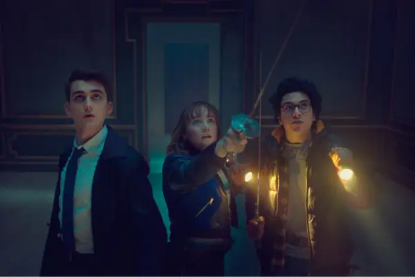 Ruby Stokes as Lucy, Cameron Chapman as Anthony and Ali Hadji-Heshmati as George in Lockwood & Co.