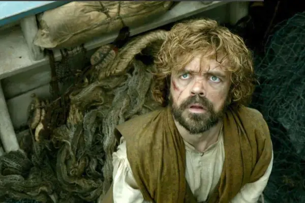 Tyrion in Game of Thrones season 5 looking upward at Drogon