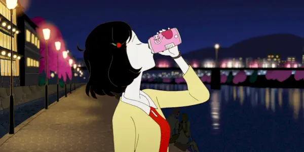 A woman drinking soda in The Night is Short, Walk on Girl